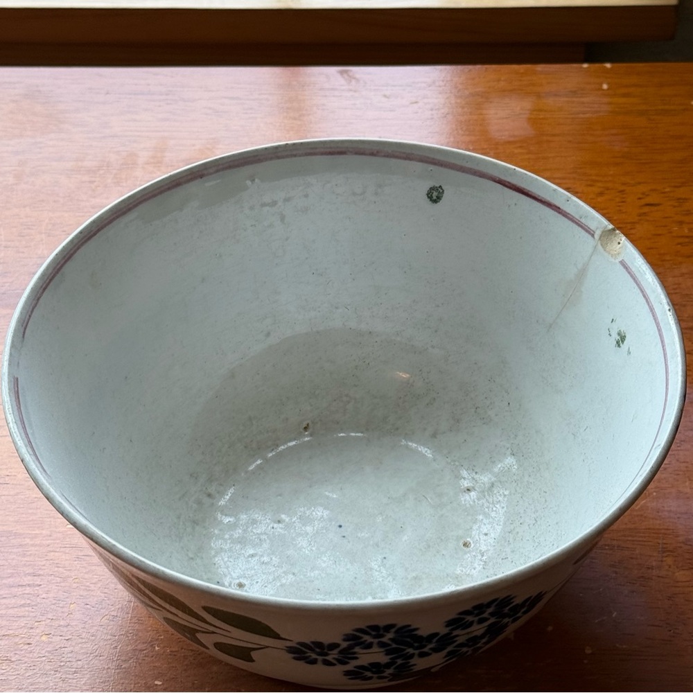 Beautiful Antique Hand Painted Floral Spongeware Bowl Made In England Late 1800s - Picture 8 of 14